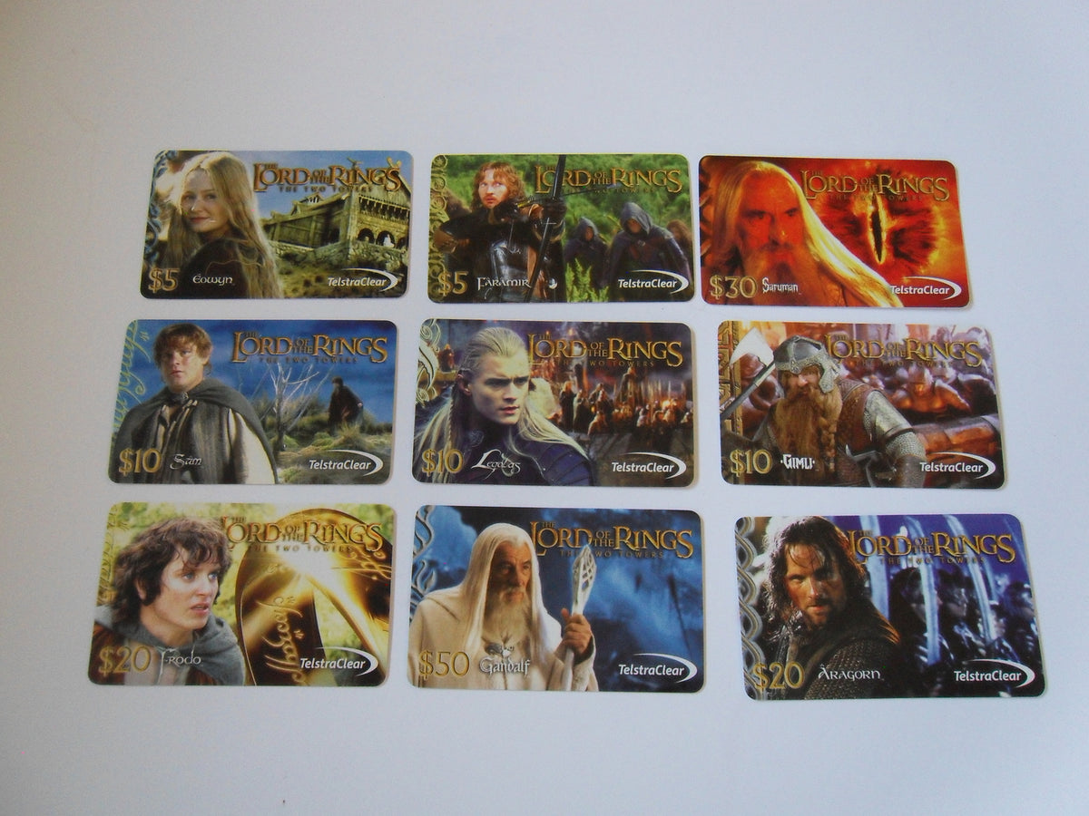Collectors Phone Cards for LOTR. A group sale of 10 boxes with 9 cards per box