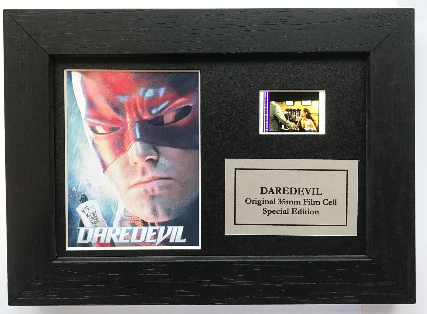 Hand crafted display featuring original Mini 35mm film cells for a DAREDEVIL fan