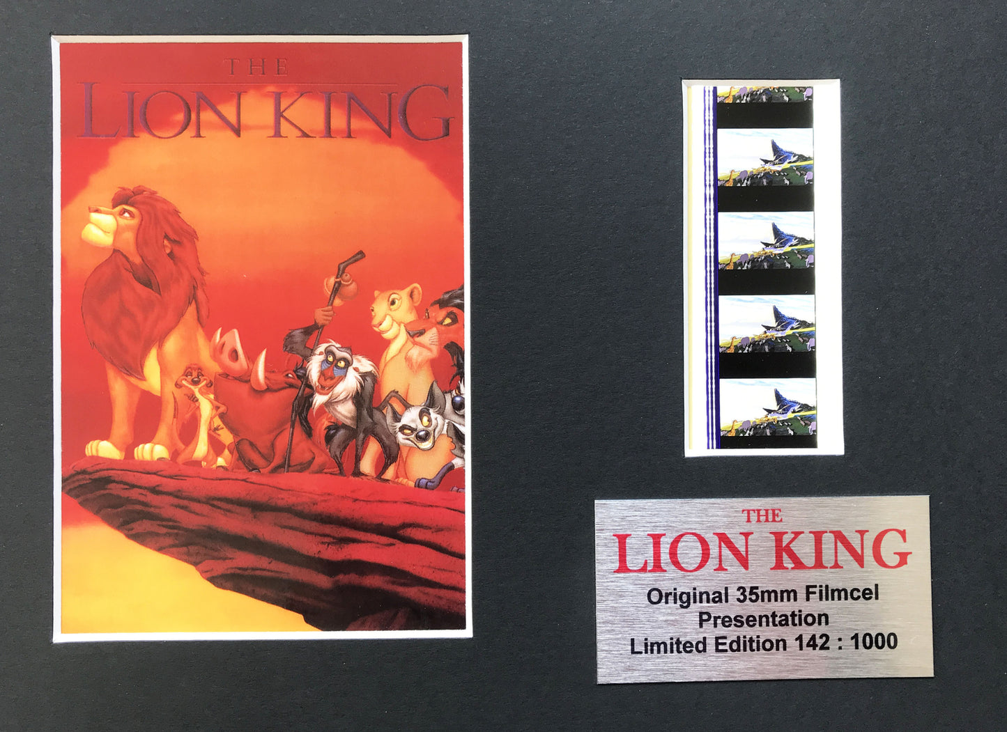 Handmade display featuring original 35mm film cells for a THE LION KING fan v1
