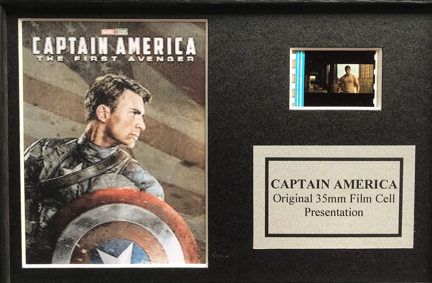 Hand crafted display featuring original film cells for a CAPTAIN AMERICA Fan