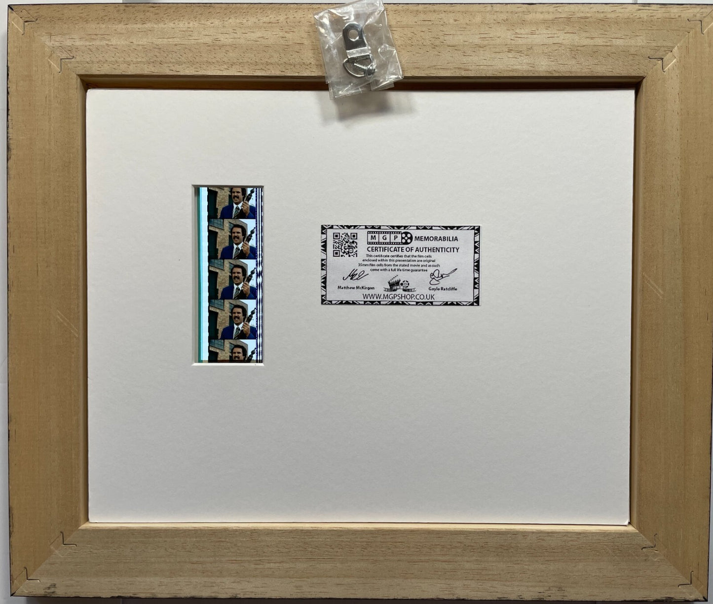 Hand crafted display featuring original 35mm film cells for an ANCHORMAN fan vSR