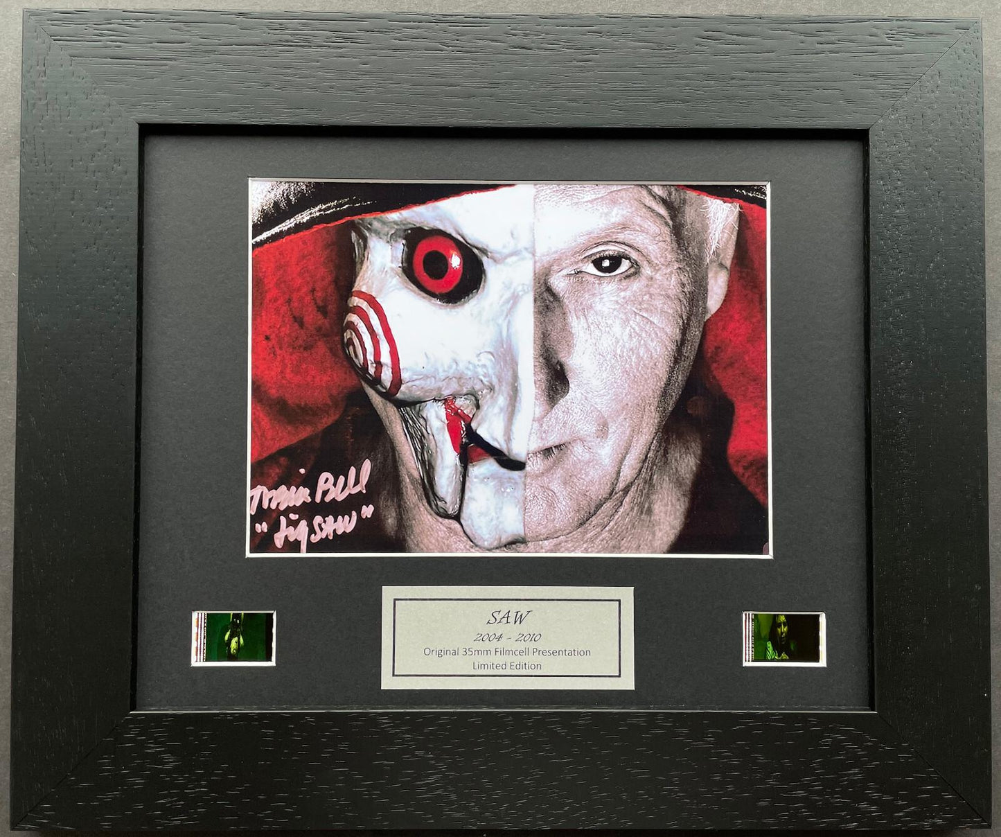SAW Tobin Bell Signed Repro Original 35mm Film Cells set in Quality Wood Frame