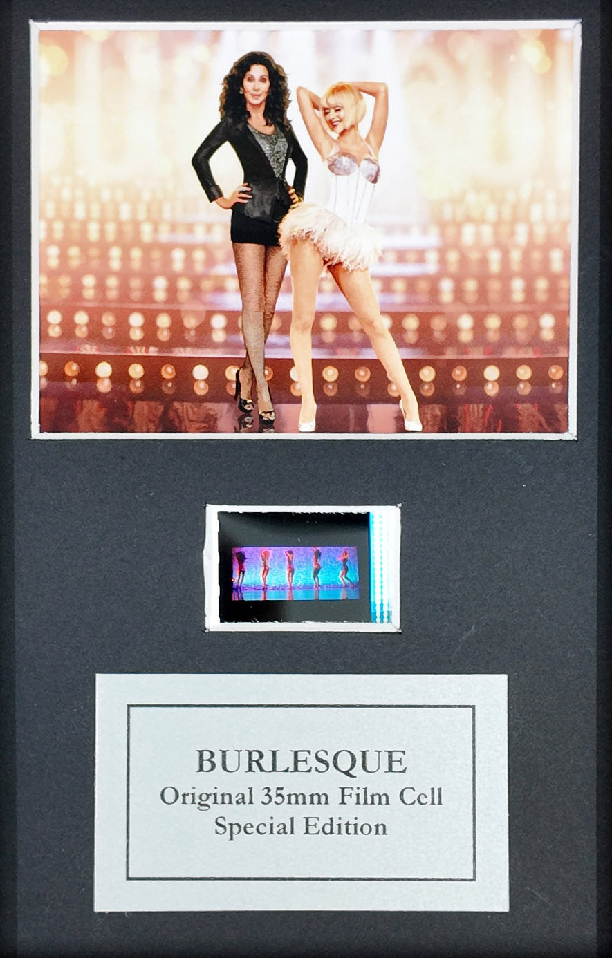 Handmade display featuring original Mini 35mm film cells for a BURLESQUE fan
