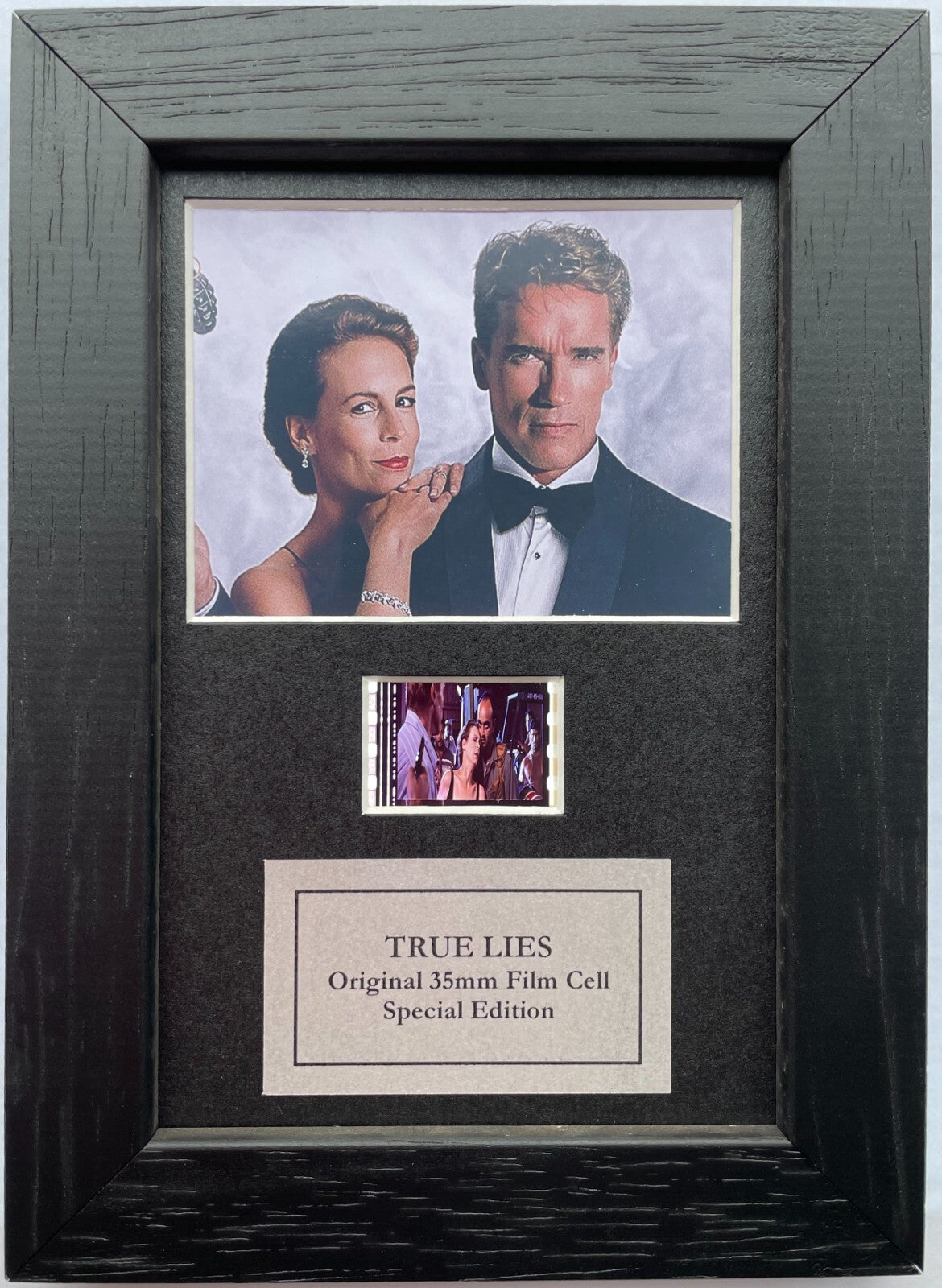 Hand crafted display featuring original Mini film cell for a TRUE LIES fan + COA