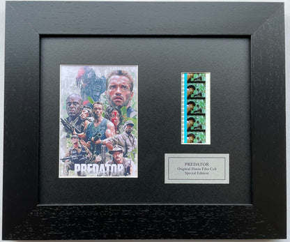 Hand crafted display featuring original 35mm film cells for PREDATOR 1987 fans