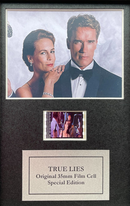 Hand crafted display featuring original Mini film cell for a TRUE LIES fan + COA