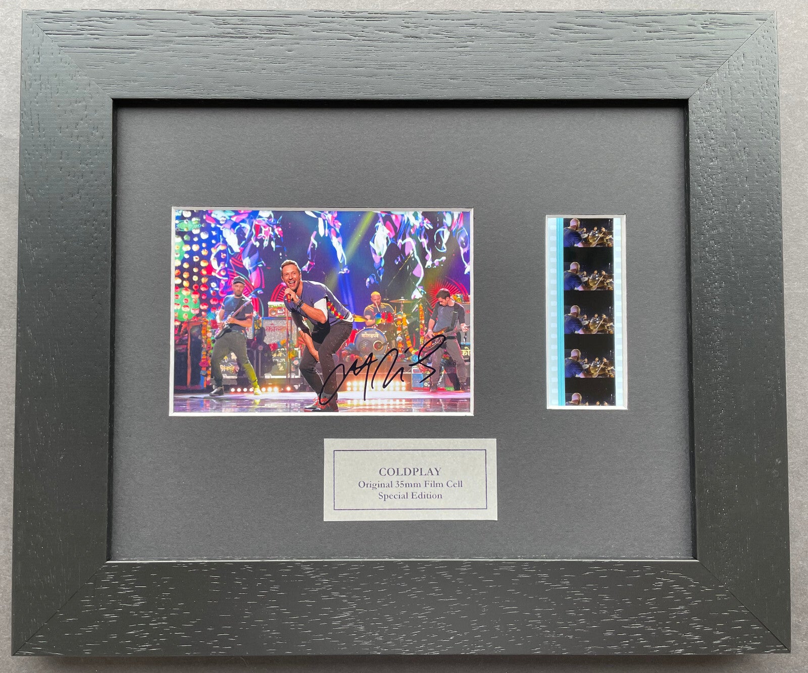 COLDPLAY Original 35mm film Cell Memorabilia + Chris Martin Signed Repro + COA