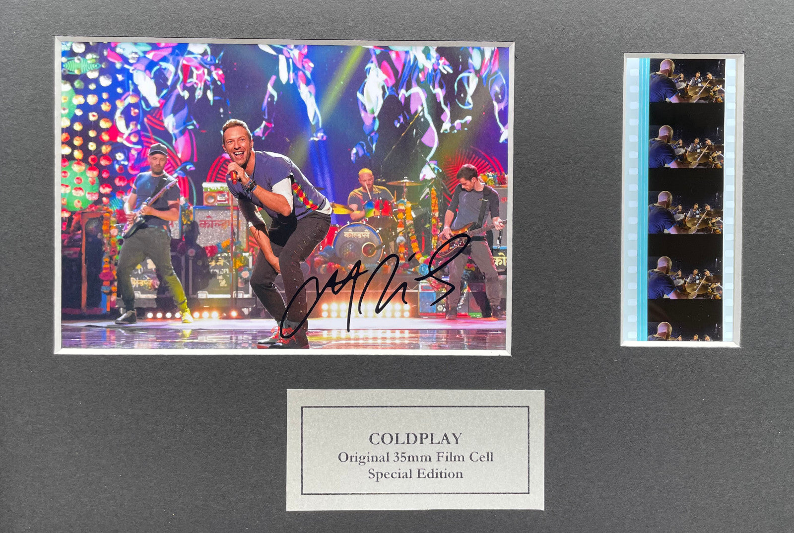 COLDPLAY Original 35mm film Cell Memorabilia + Chris Martin Signed Repro + COA