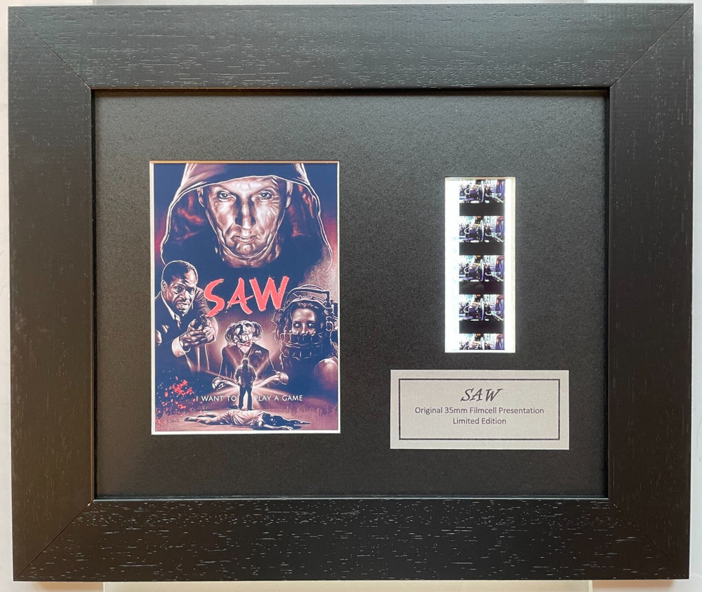 Hand crafted display featuring original 35mm film cells for a Saw 2004 Movie fan