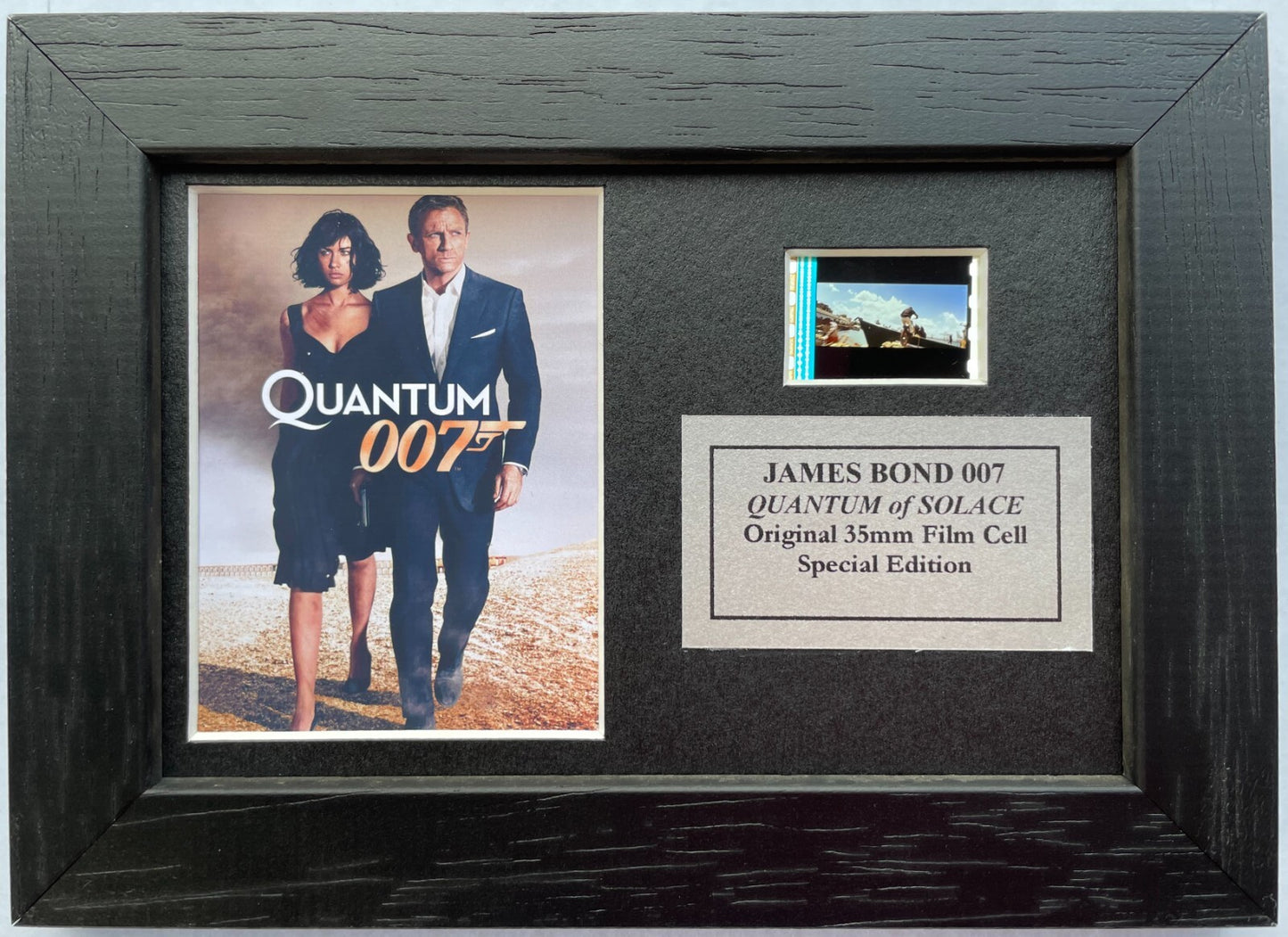 Handmade display featuring original Mini filmcell for 007 QUANTUM OF SOLACE fans
