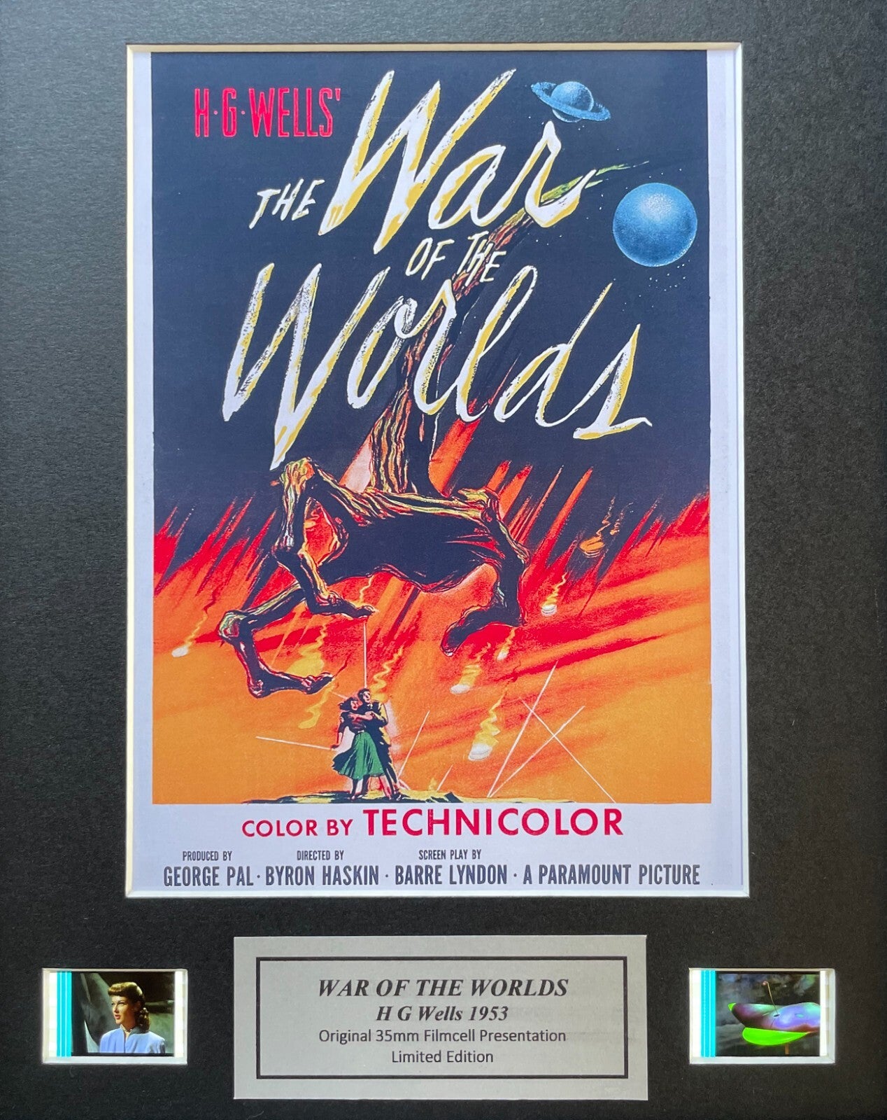 H G Wells WAR of The WORLDS Original 35mm Film Cells set in Quality Wood Frame