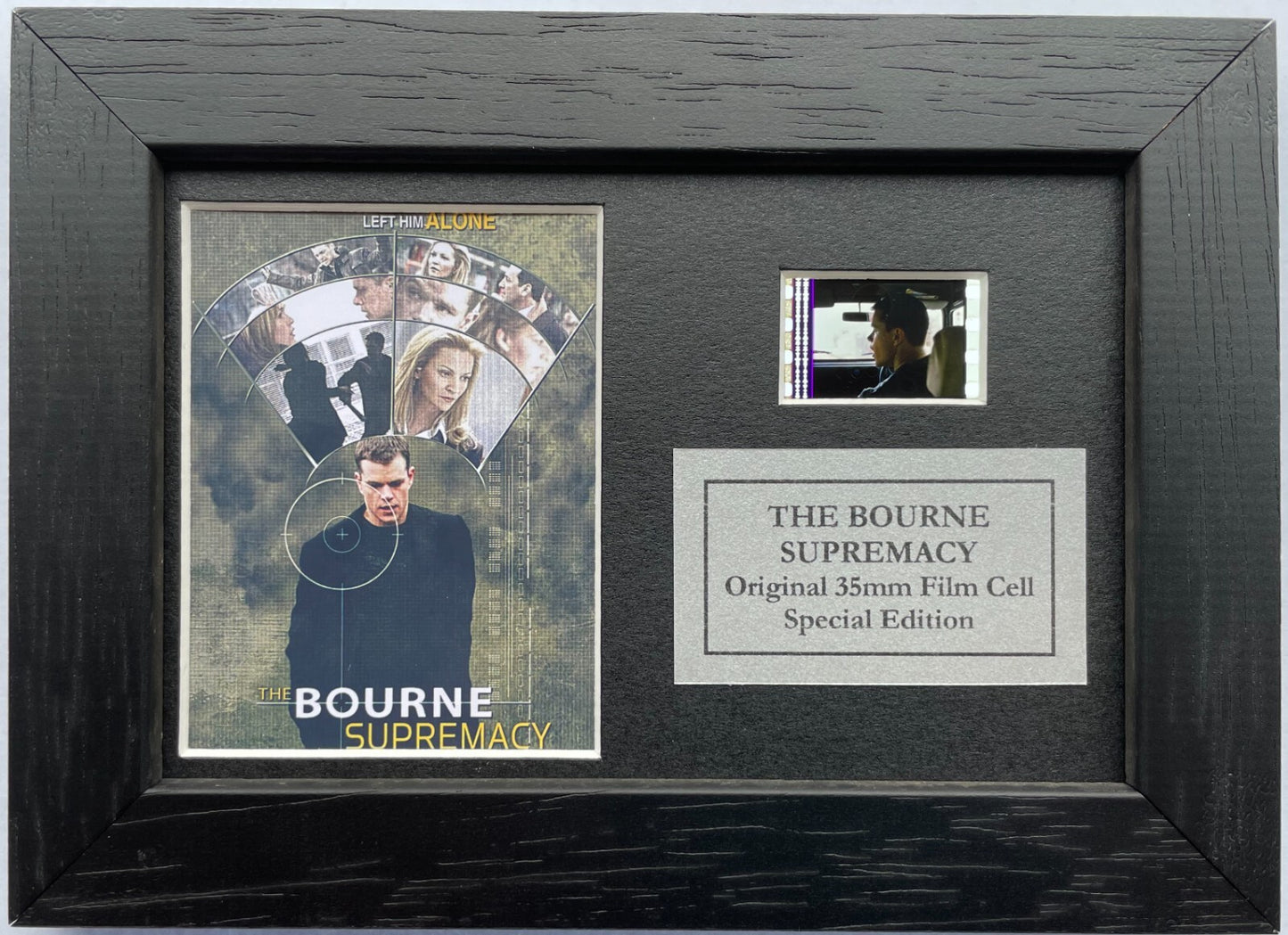 Handmade display featuring original 35mm film cell for THE BOURNE SUPREMACY fans