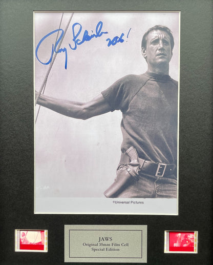 JAWS Hand crafted display featuring Original 35mm film cells + Signed Repro