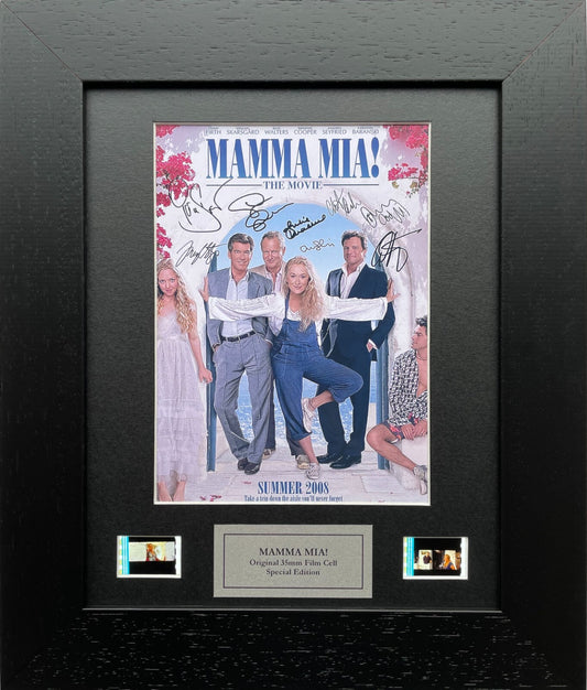 Handmade display featuring original 35mm film cells for a MAMMA MIA fana vSR