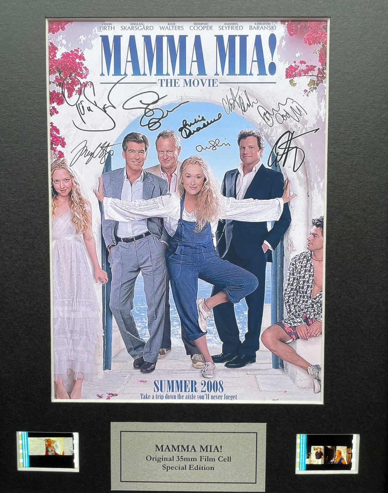 Handmade display featuring original 35mm film cells for a MAMMA MIA fana vSR