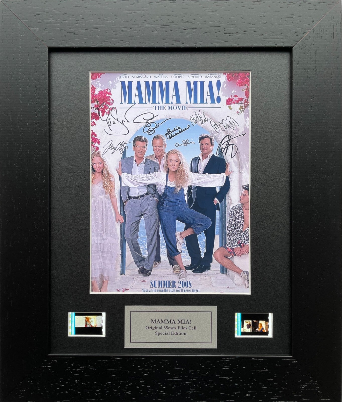 Handmade display featuring original 35mm film cells for a MAMMA MIA fana vSR