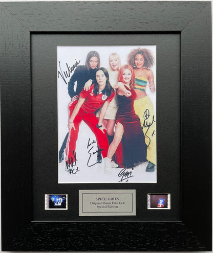 SPICE GIRLS Signed Repro + Original 35mm Film Cell set in Quality Wood Frame