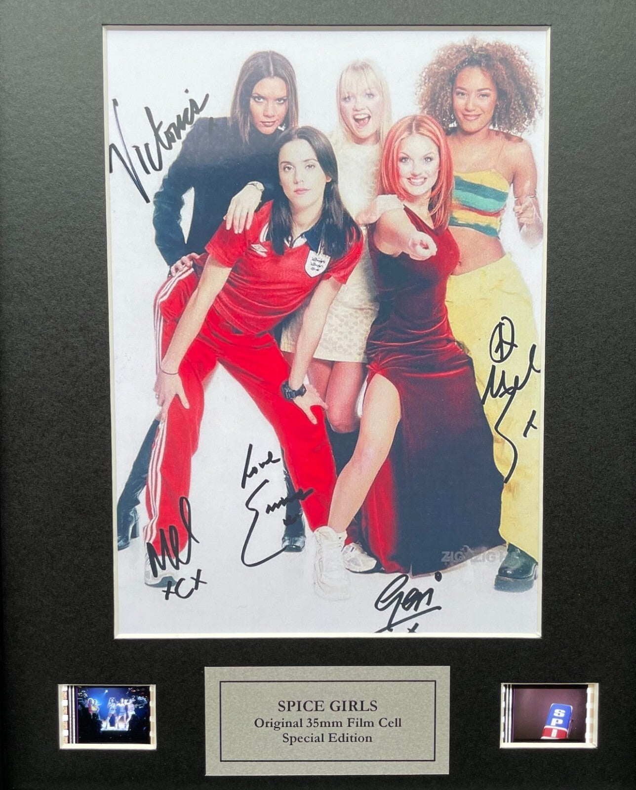SPICE GIRLS Signed Repro + Original 35mm Film Cell set in Quality Wood Frame