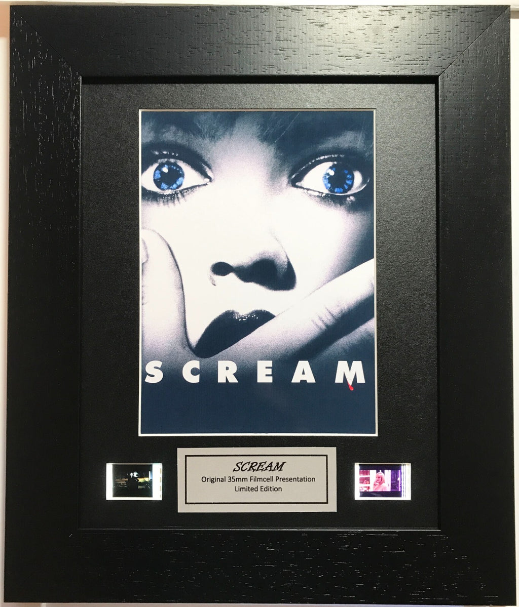 Hand crafted display featuring original 35mm film cells for a SCREAM 1 fan