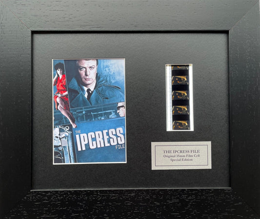 Hand crafted display featuring original 35mm filmcells for The Ipcress File fans