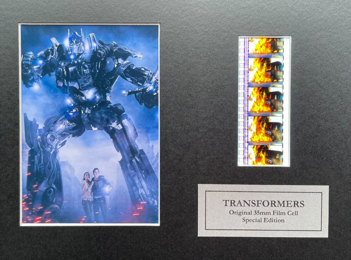 Hand crafted display featuring original 35mm film cells for TRANSFORMERS fans v1