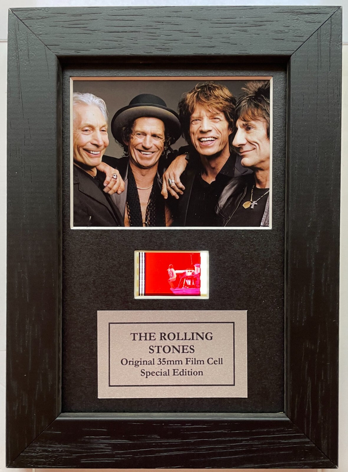 Handmade display featuring original Mini film cell for THE ROLLING STONES fans