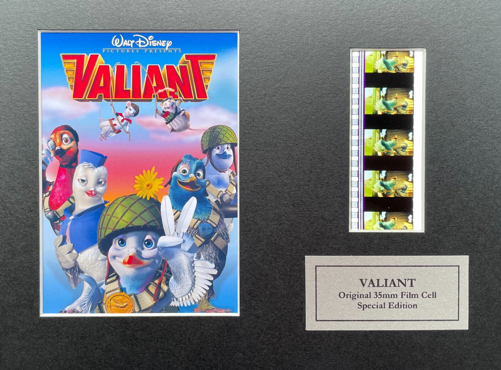 Hand crafted display featuring original 35mm film cells for a VALIANT fan