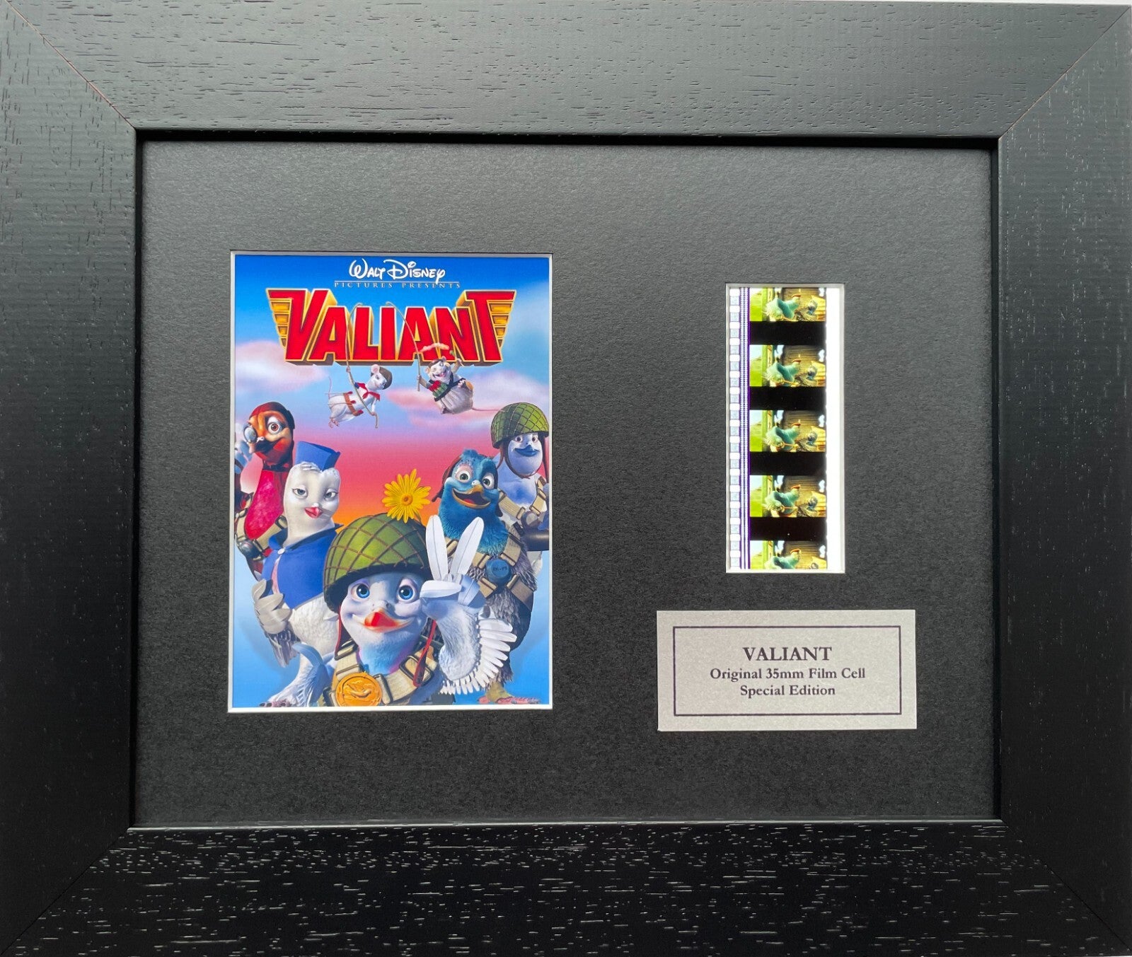 Hand crafted display featuring original 35mm film cells for a VALIANT fan