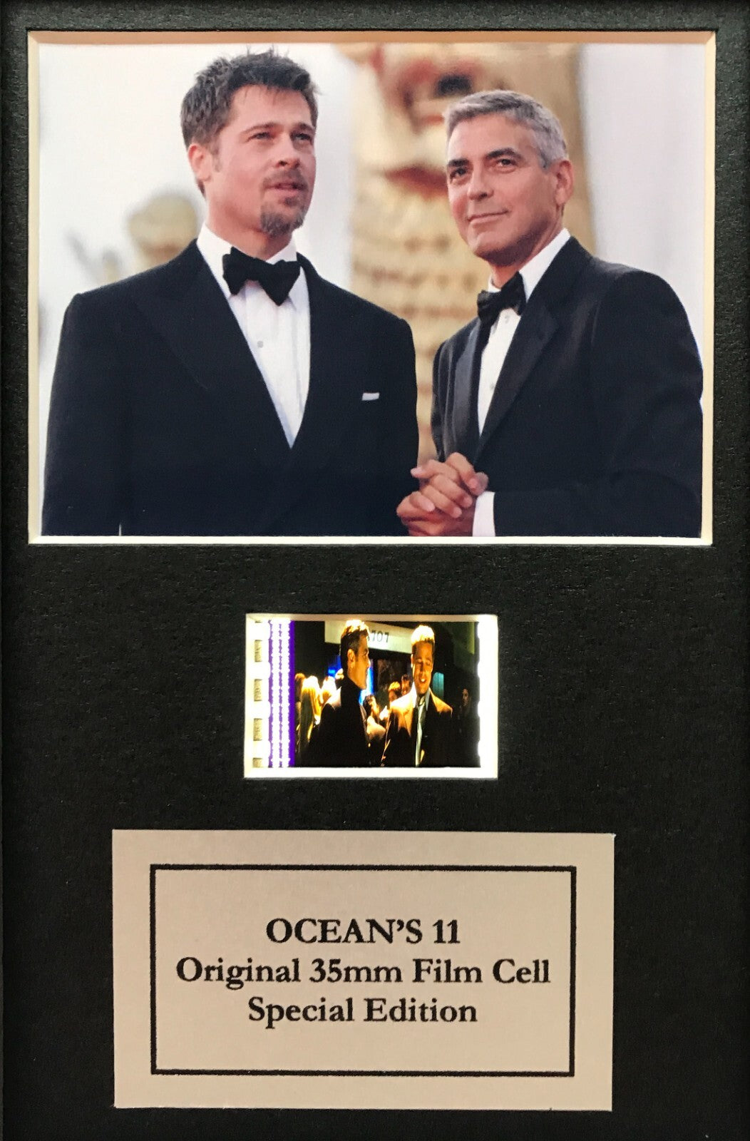 Hand crafted display featuring original Mini 35mm film cell for OCEAN'S 11 fans
