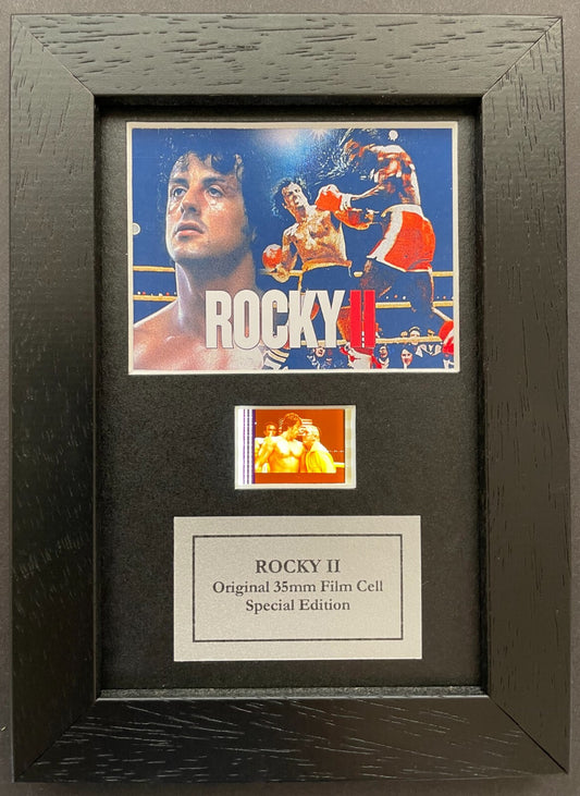 Hand crafted display featuring original Mini 35mm film cells for ROCKY II fans