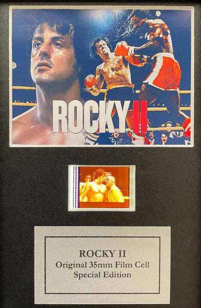 Hand crafted display featuring original Mini 35mm film cells for ROCKY II fans