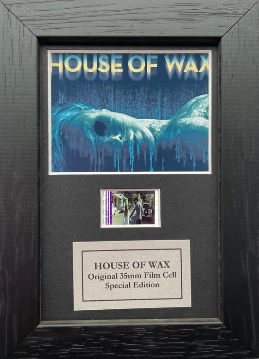 Handmade display featuring original Mini 35mm film cells for a HOUSE of WAX fan