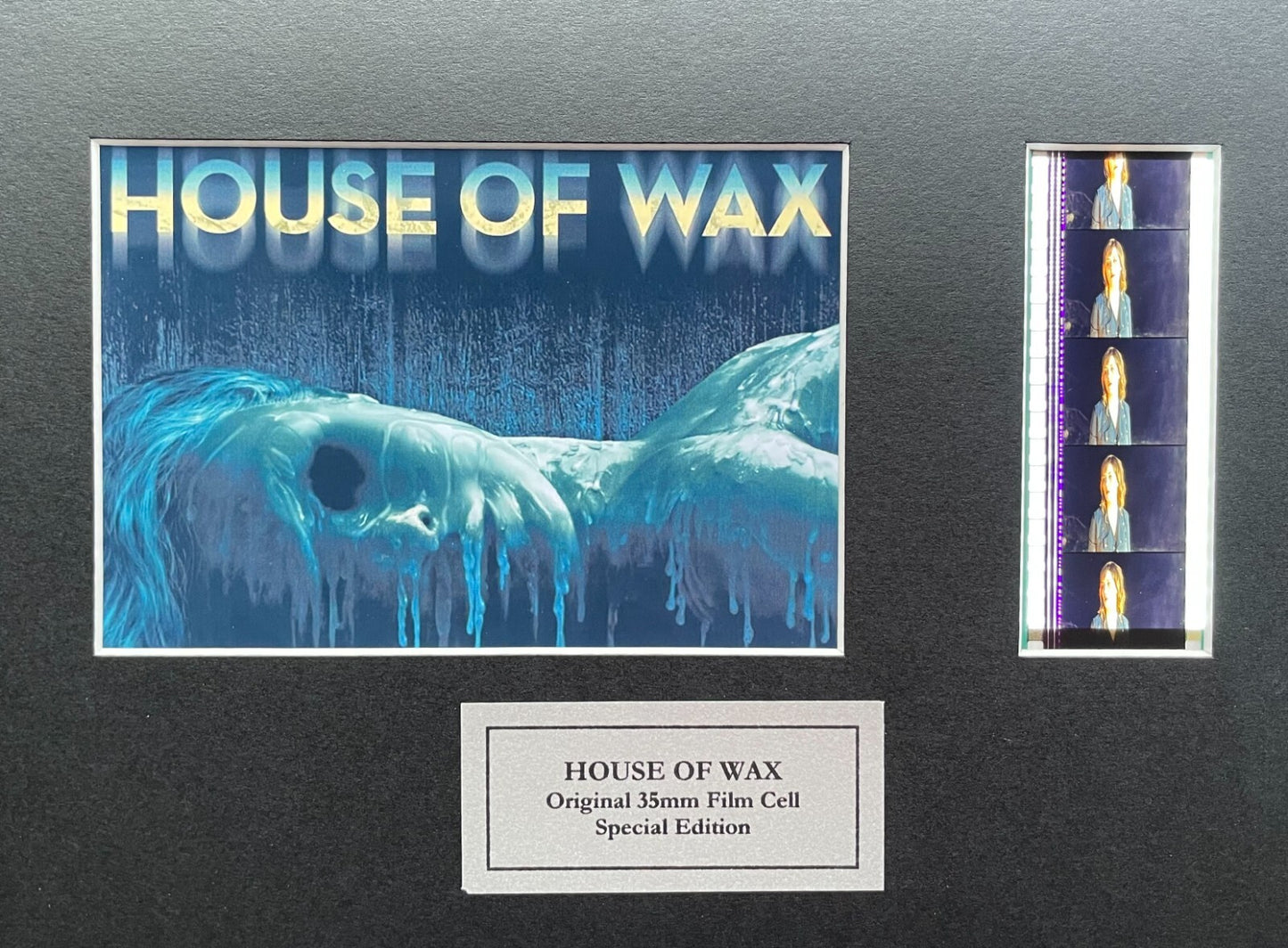Handmade display featuring original 35mm film cells for a HOUSE of WAX fan