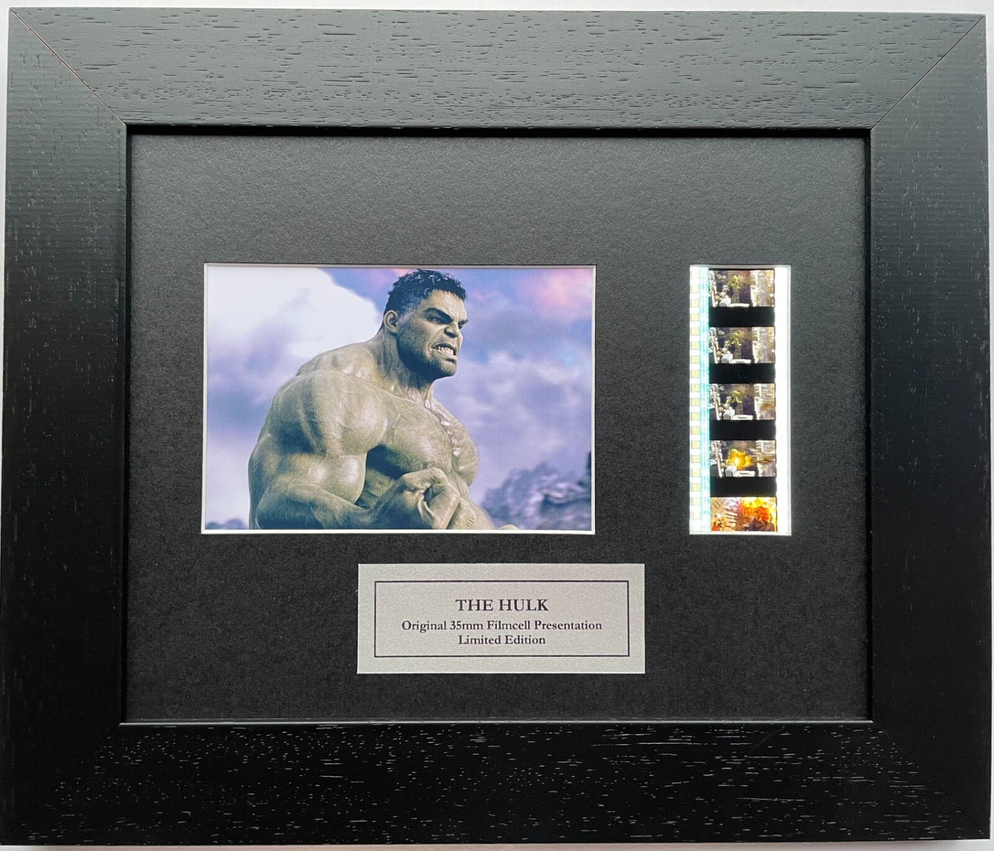 Hand crafted display featuring original 35mm film cells for THE HULK 2003 fans