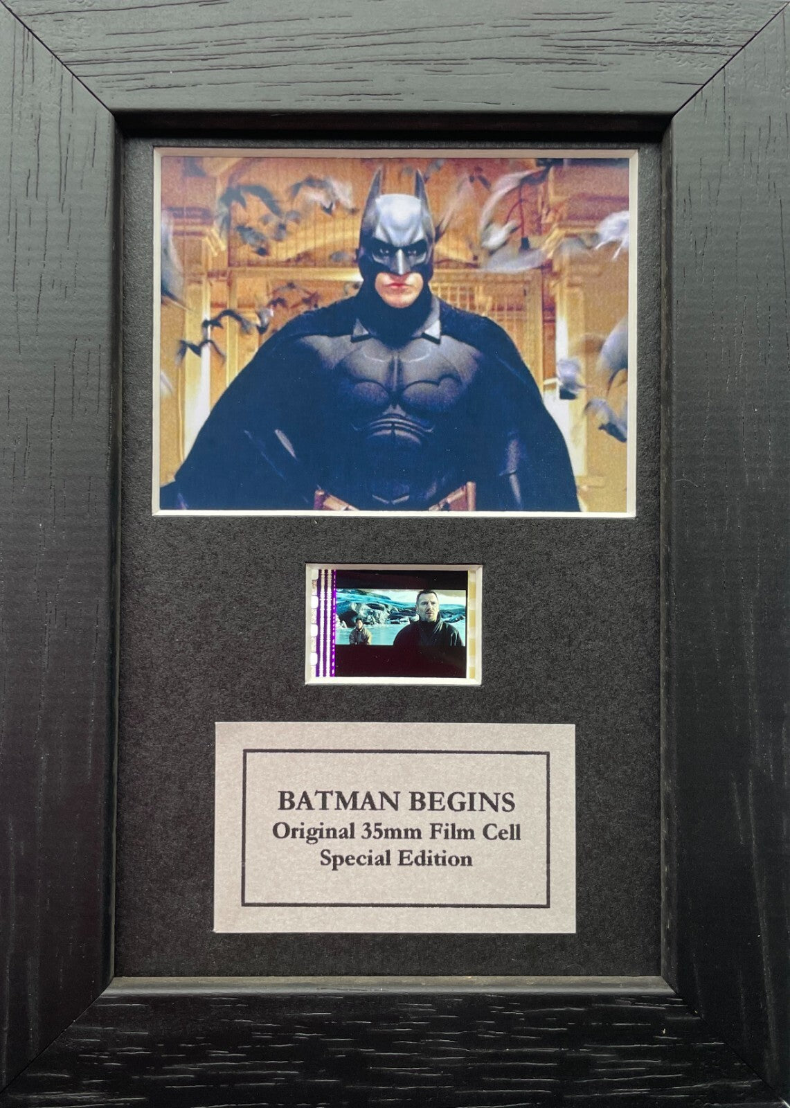 BATMAN BEGINS Original Mini 35mm Film Cells set within Quality Wood Frame + COA