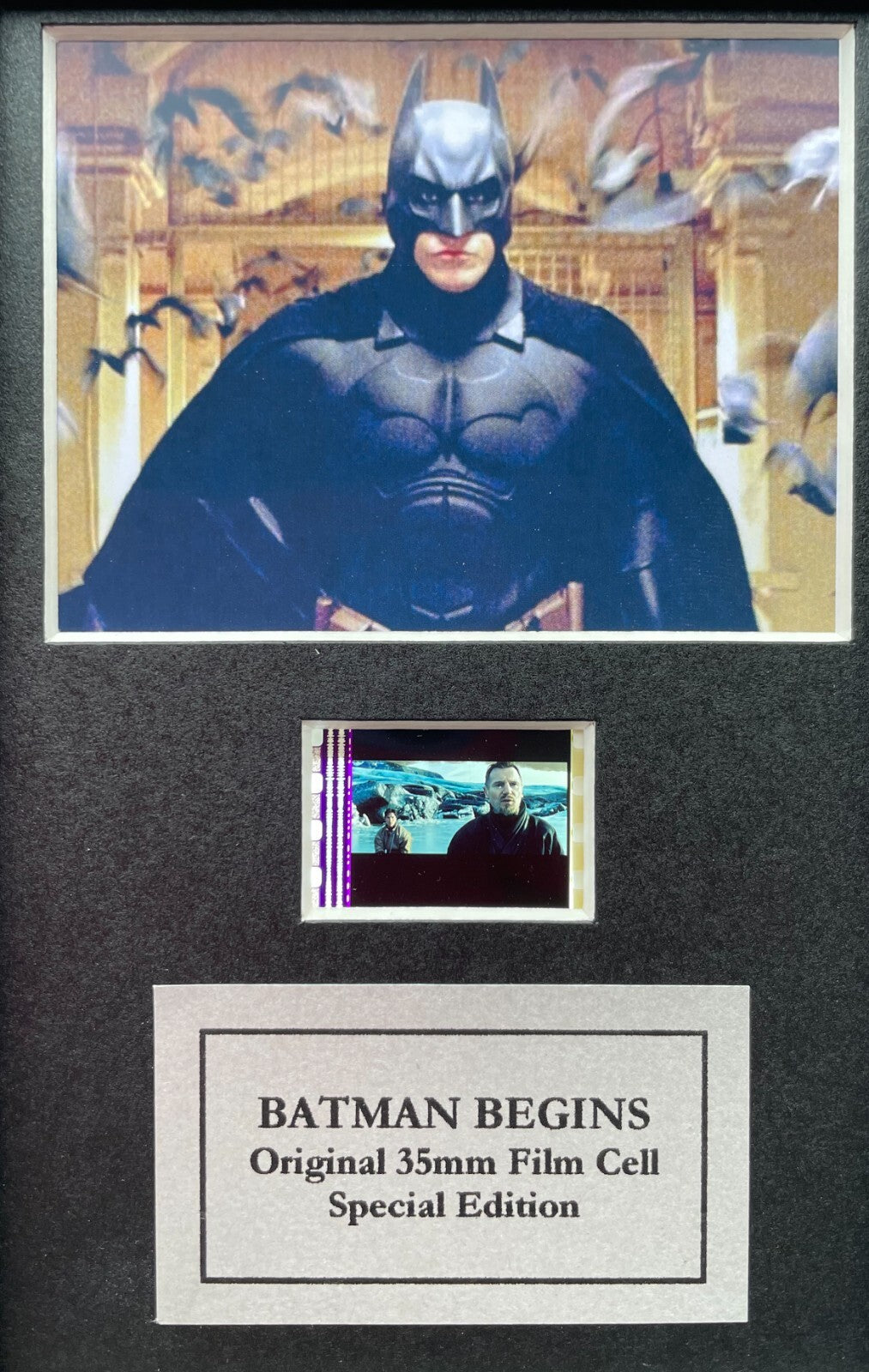 BATMAN BEGINS Original Mini 35mm Film Cells set within Quality Wood Frame + COA
