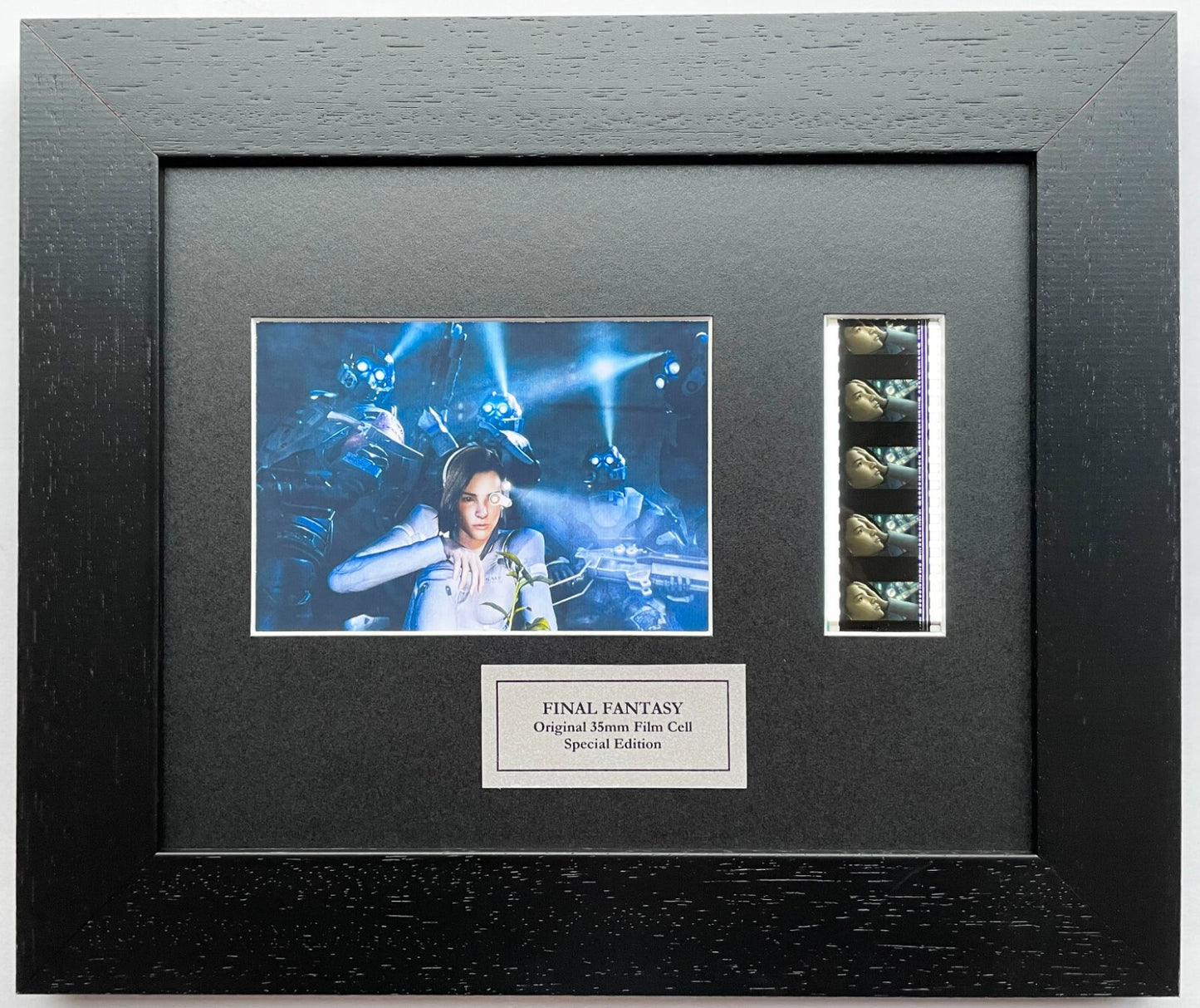 Hand crafted display featuring original 35mm film cells for FINAL FANTASY fans
