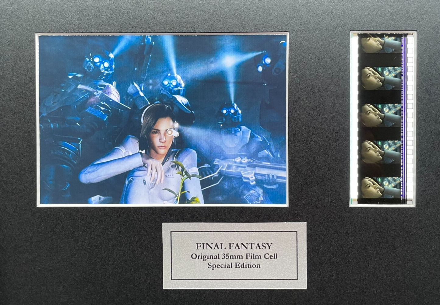 Hand crafted display featuring original 35mm film cells for FINAL FANTASY fans