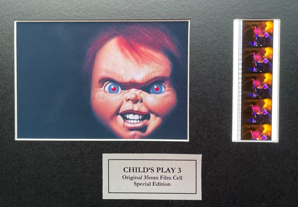 Hand crafted display featuring original 35mm film cells for a CHILD'S PLAY 3 fan
