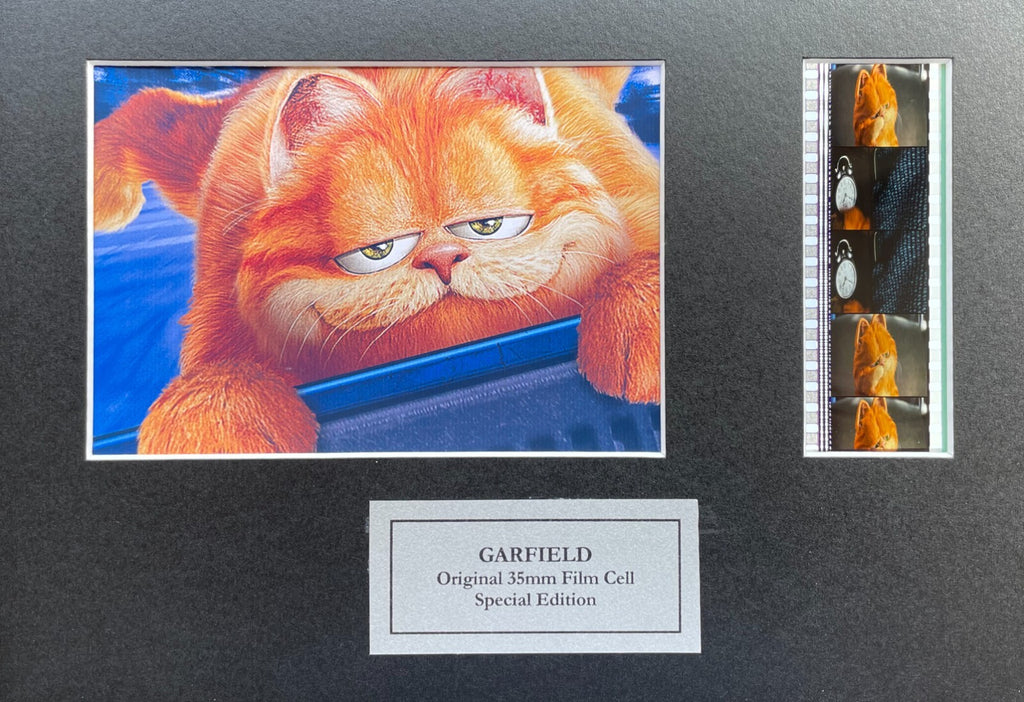 Hand crafted display featuring original 35mm film cells for a GARFIELD fan