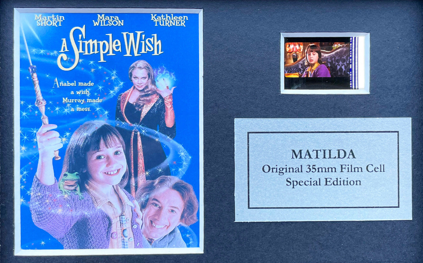 Hand crafted display featuring original 35mmfilm cells for a MATILDA fan