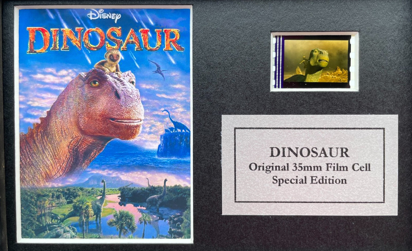Hand crafted display featuring original Mini filmcell for a Dinosaur of 2000 fan