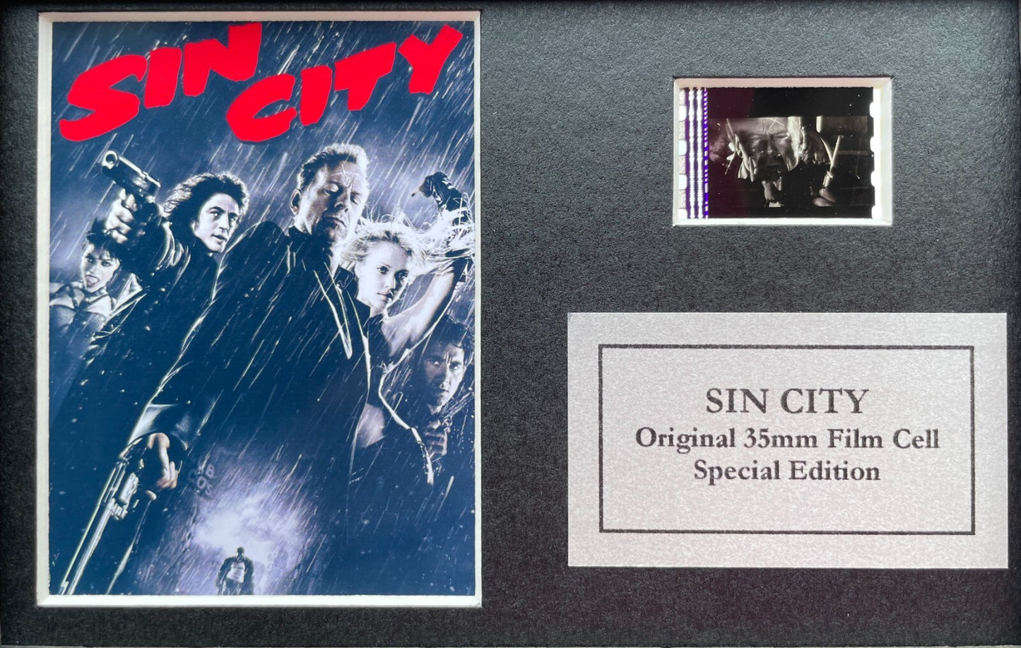 Handmade display featuring original Mini 35mm film cells for SIN CITY 2005 fans