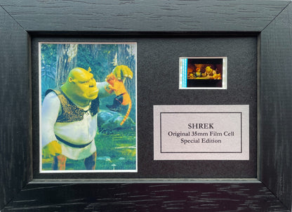 Hand crafted display featuring original Mini 35mm film cells for SHREK 2 fans