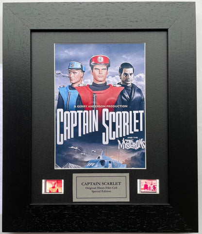 Hand crafted display featuring original 35mm film cells for CAPTAIN SCARLET fans