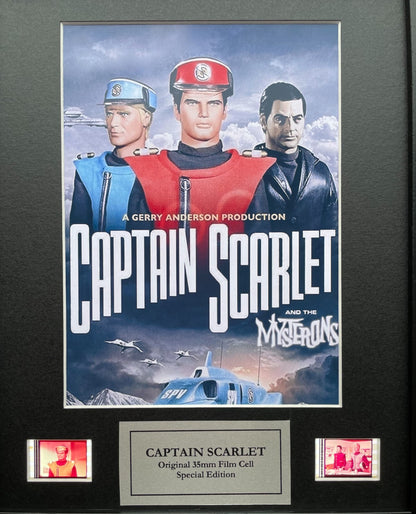 Hand crafted display featuring original 35mm film cells for CAPTAIN SCARLET fans