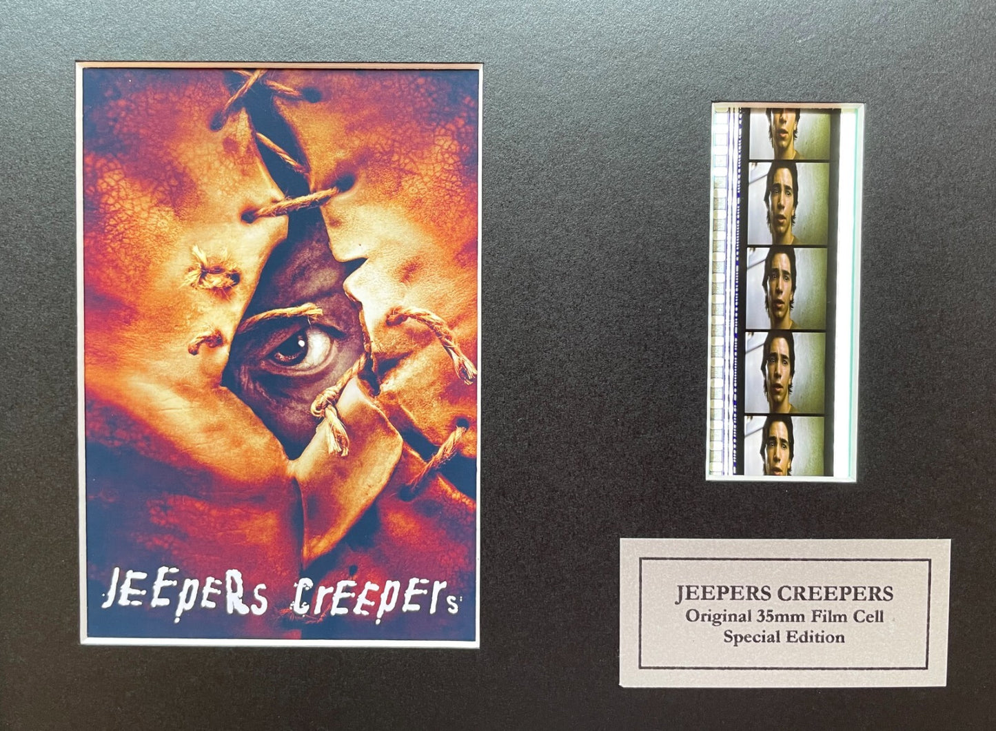 Hand crafted display featuring original 35mm filmcells for JEEPERS CREEPERS fans