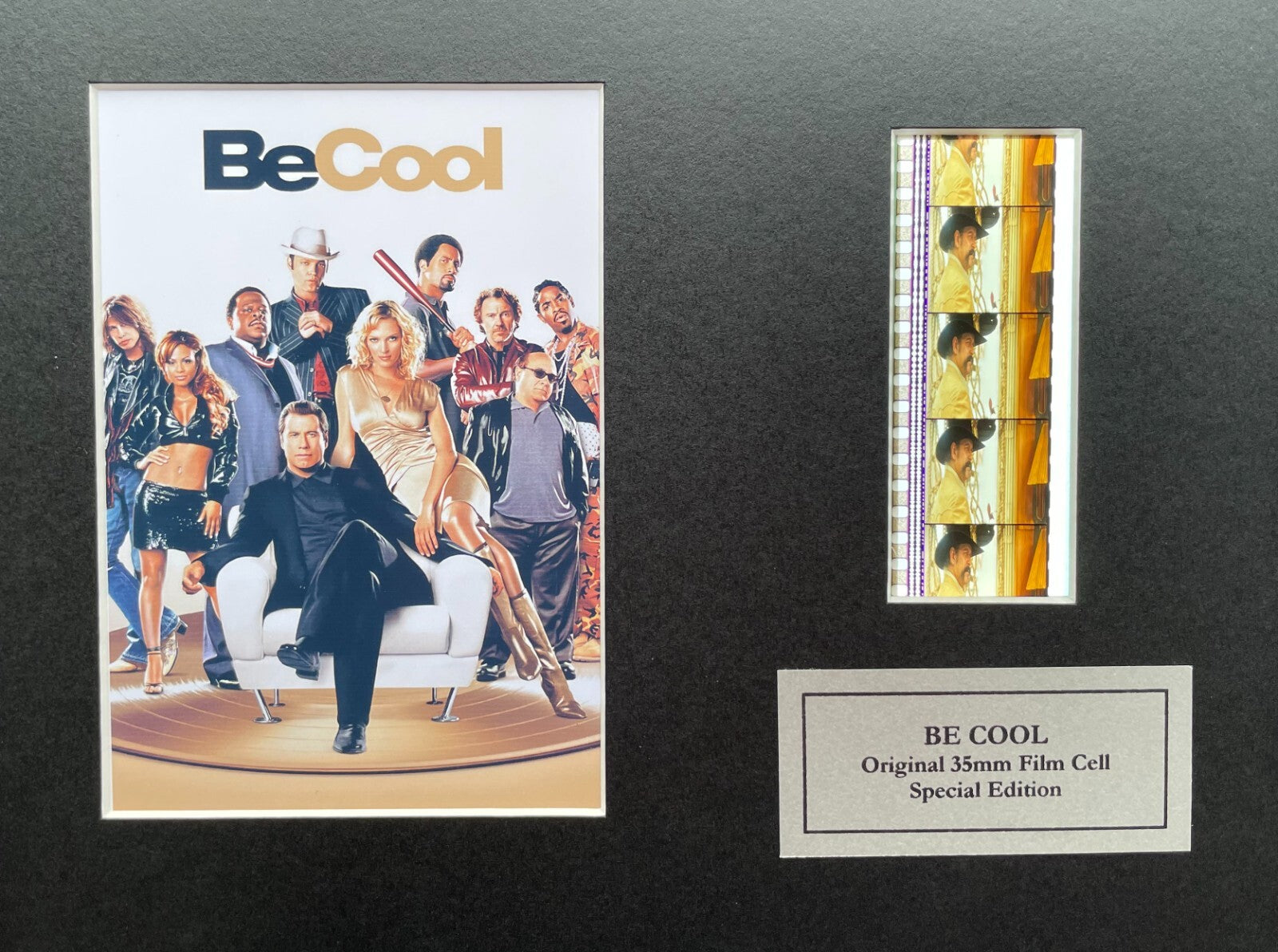 Hand crafted display featuring original 35mm film cells for a BE COOL 2005 fan