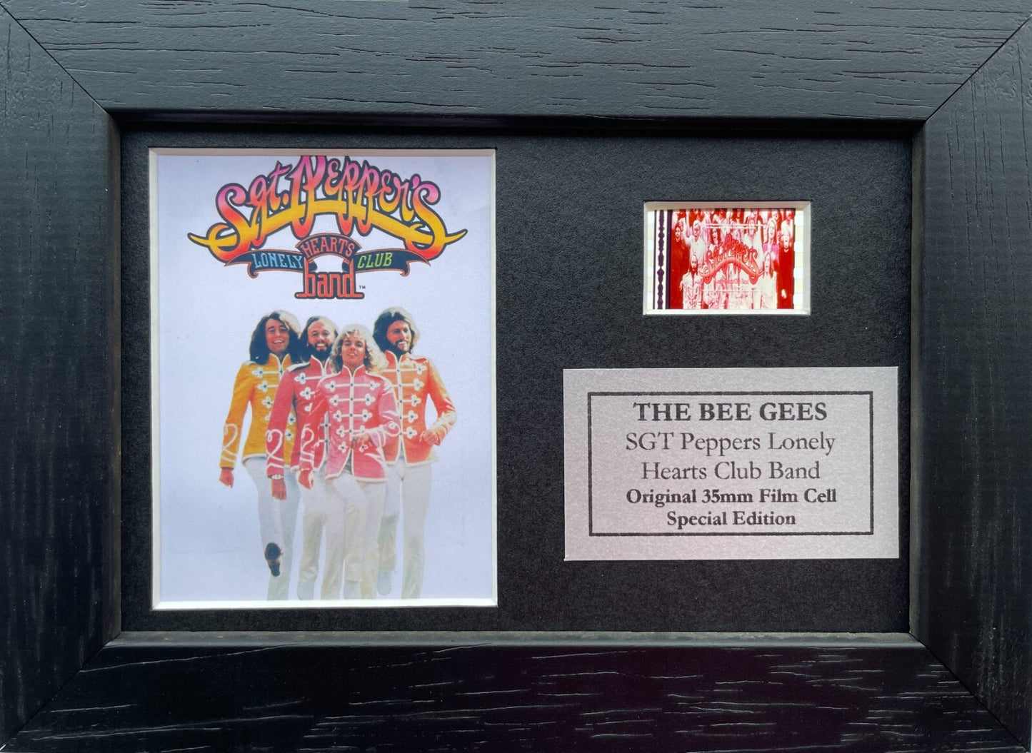 Hand crafted display featuring original Mini film cells for BEE GEES fans v2