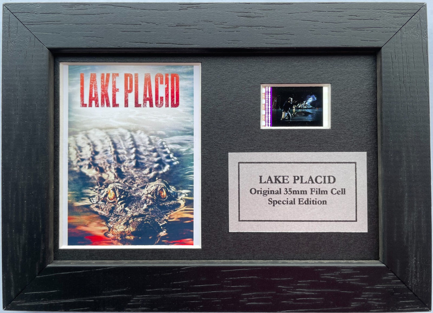 Hand crafted display featuring original Mini film cells for LAKE PLACID fans